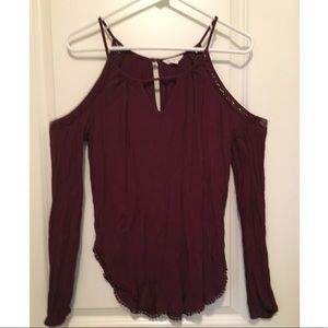 Maroon cold shoulder top